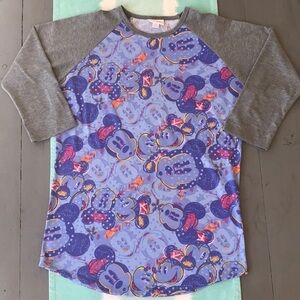 LuLaRoe Raglan Sleeve Disney Mickey &‎ Minnie Mouse Print Randy Top